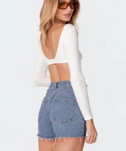 2003_white Sydney Ribbed Open Back Crop Top