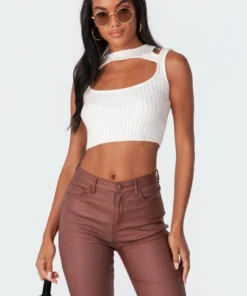 S11350_cream Lou Open-Neck Knitted Top