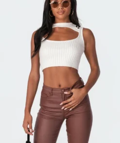 S11350_cream Lou Open-Neck Knitted Top