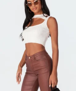 S11350_cream Lou Open-Neck Knitted Top