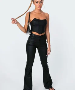 1030_black Luna Faux Leather Stretch Corset