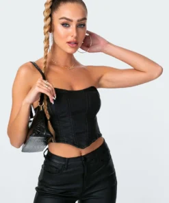 1030_black Luna Faux Leather Stretch Corset