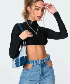 1044_black Lilly Open Back Crop Top Tops