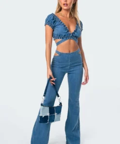 1047_light-blue Kira Cut-Out Flared Jeans Pants