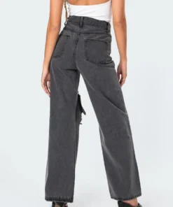 2006_gray High-Key Ripped Wide Jeans