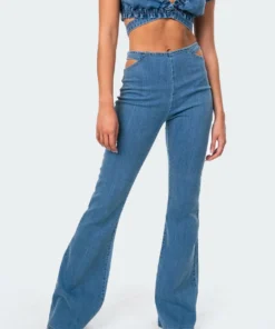 1047_light-blue Kira Cut-Out Flared Jeans Pants