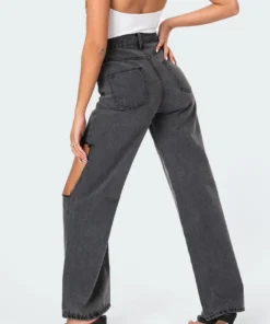 2006_gray High-Key Ripped Wide Jeans