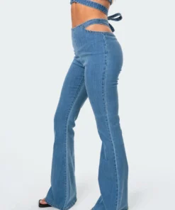 1047_light-blue Kira Cut-Out Flared Jeans Pants