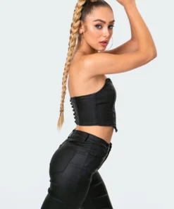 1030_black Luna Faux Leather Stretch Corset