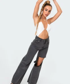 2006_gray High-Key Ripped Wide Jeans