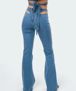 1047_light-blue Kira Cut-Out Flared Jeans Pants